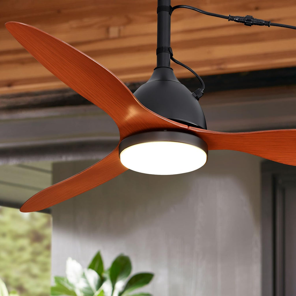 42' Outdoor Ceiling Fan, IP65 Waterproof Gazebo Fan with Light, Remote Control，6 Speeds，3CCT, Plug in Ceiling Fan with Adjustable Hanging Rod for Patio, Porch, Canopy