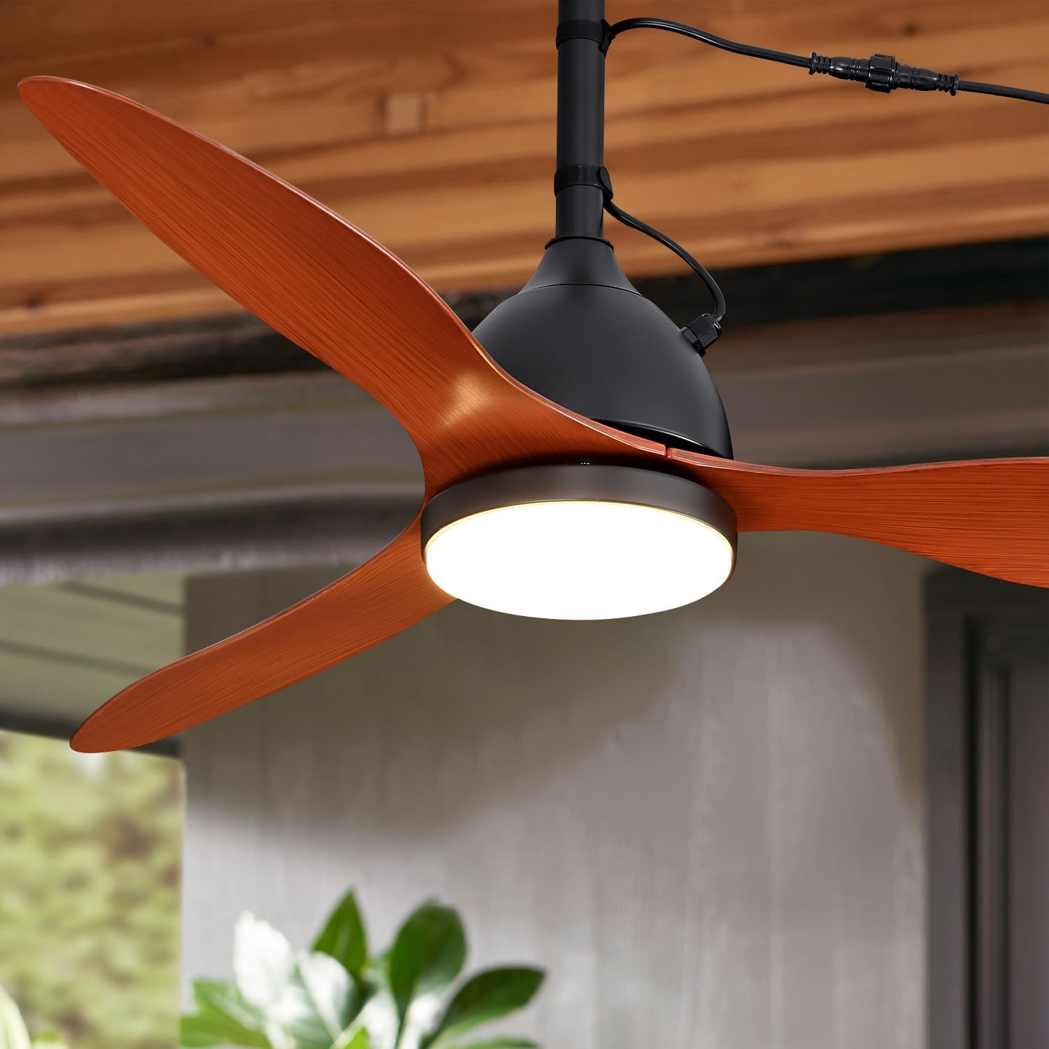 42' Outdoor Ceiling Fan, IP65 Waterproof Gazebo Fan with Light, Remote Control，6 Speeds，3CCT, Plug in Ceiling Fan with Adjustable Hanging Rod for Patio, Porch, Canopy