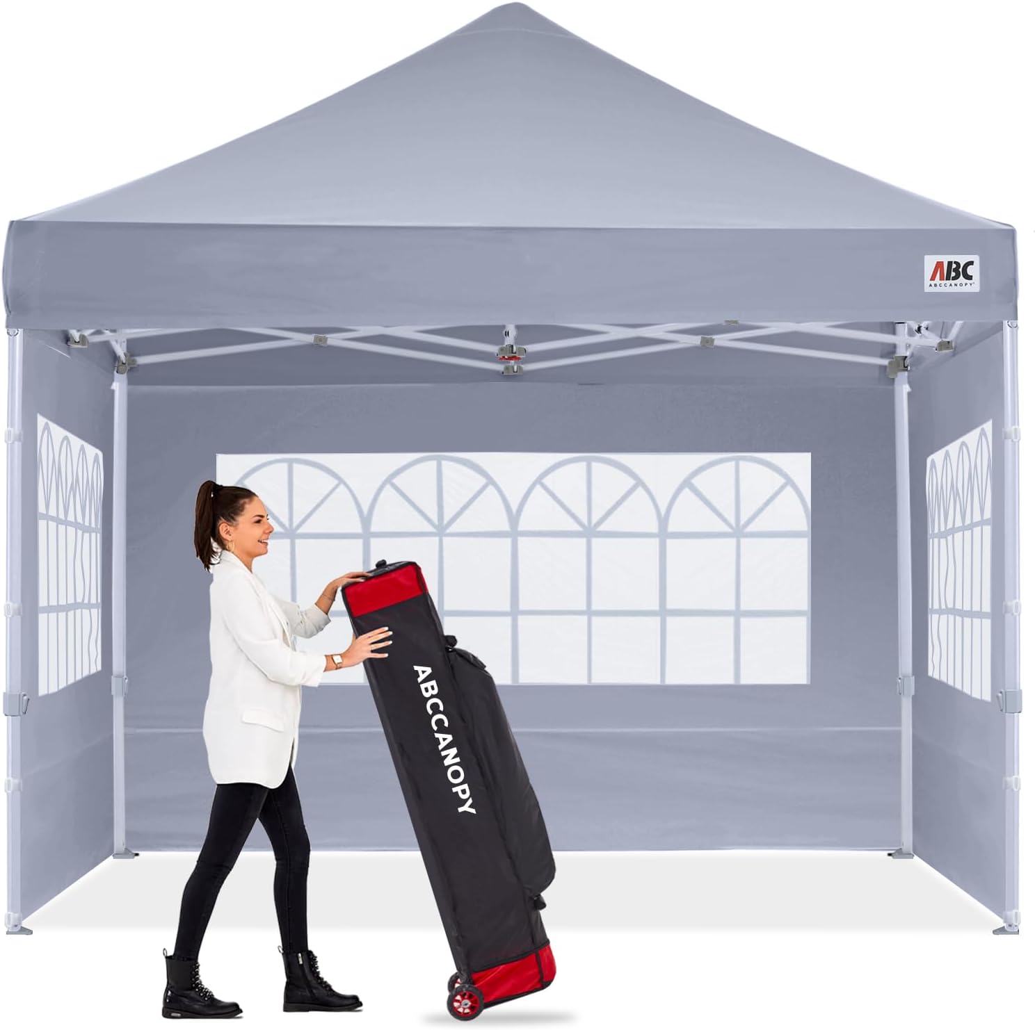 ABCCANOPY Outdoor Winter Gazebo 10x10, Premium Instant Pop Up Canopy Tent with Elegant Church Window,Snow and Rain Protection, Bonus Wheeled Bag,Grey