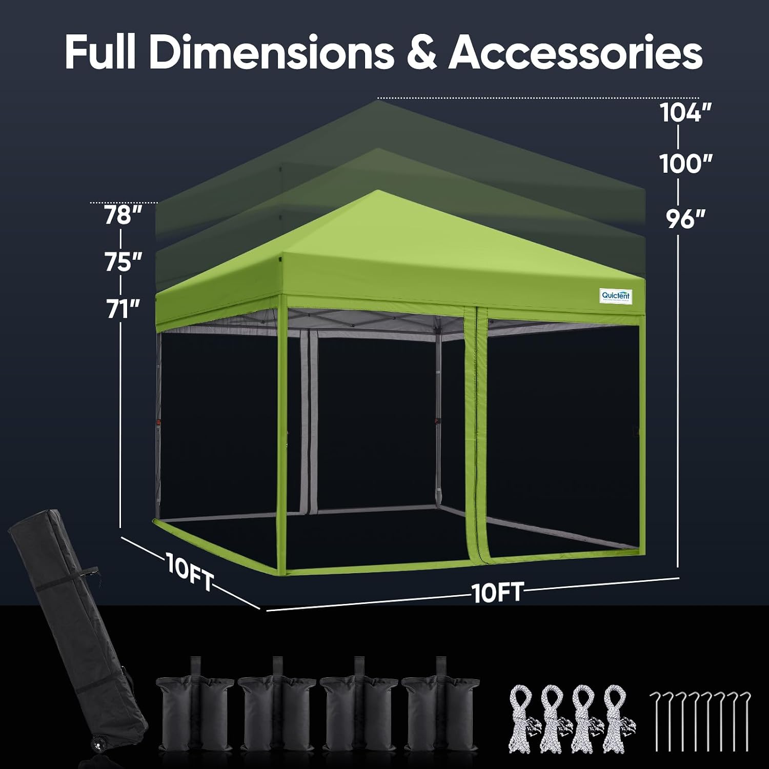 Quictent 10'x10' Pop up Screened Canopy Tent with Mosquito Netting, Portable Easy up Outdoor Screen House Shelter for Patio, Camping and Picnic, Includes Wheeled Carry Bag
