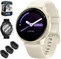 Garmin 010-02985-01 VIVOACTIVE 6 Health & Fitness GPS Smartwatch, Bone with Silicone Band Bundle with 2 YR CPS Enhanced Protection Pack, Deco Essentials Silicone Dust Covers & 2-Pack Screen Protector