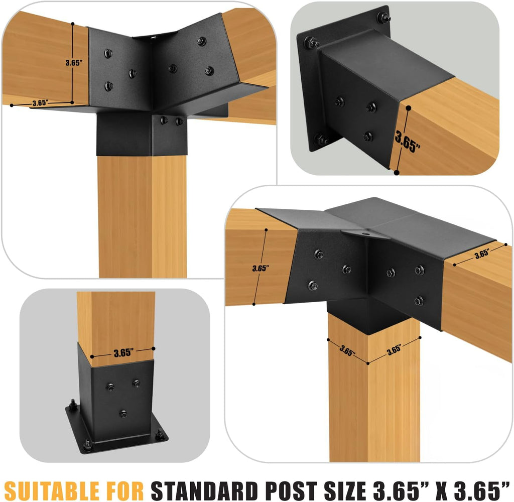 Pergola Kit, 15° 3-Way Slanted Roof Pergola Bracket Set, Roof Wall Mount Extension Bracket 4' x 4' (Actual 3.5' X 3.5') - Set 9