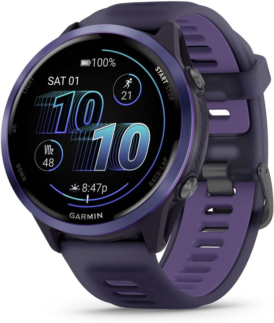Garmin Forerunner 570 Advanced GPS Running and Triathlon Smartwatch Bundle (47 mm, Indigo/Translucent Imperial Purple)