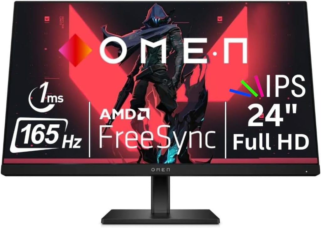 HP OMEN 24 Inch Monitor Gaming 1080p FHD 165Hz 1ms AMD FreeSync Premium Height Adjustable Anti-Glare Pivot Rotation Eyesafe Certified for PC Desktop Laptop Computer PS4 PS5 Xbox Gamer, Black (Renewed)