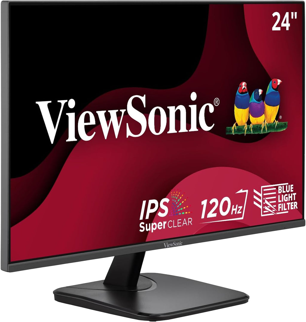 ViewSonic VA2456A-MHD 24 Inch 1080p Monitor, IPS Display with 120Hz for Enhanced Home and Office Productivity, Eye Care Technology, HDMI, DisplayPort, and VGA Inputs
