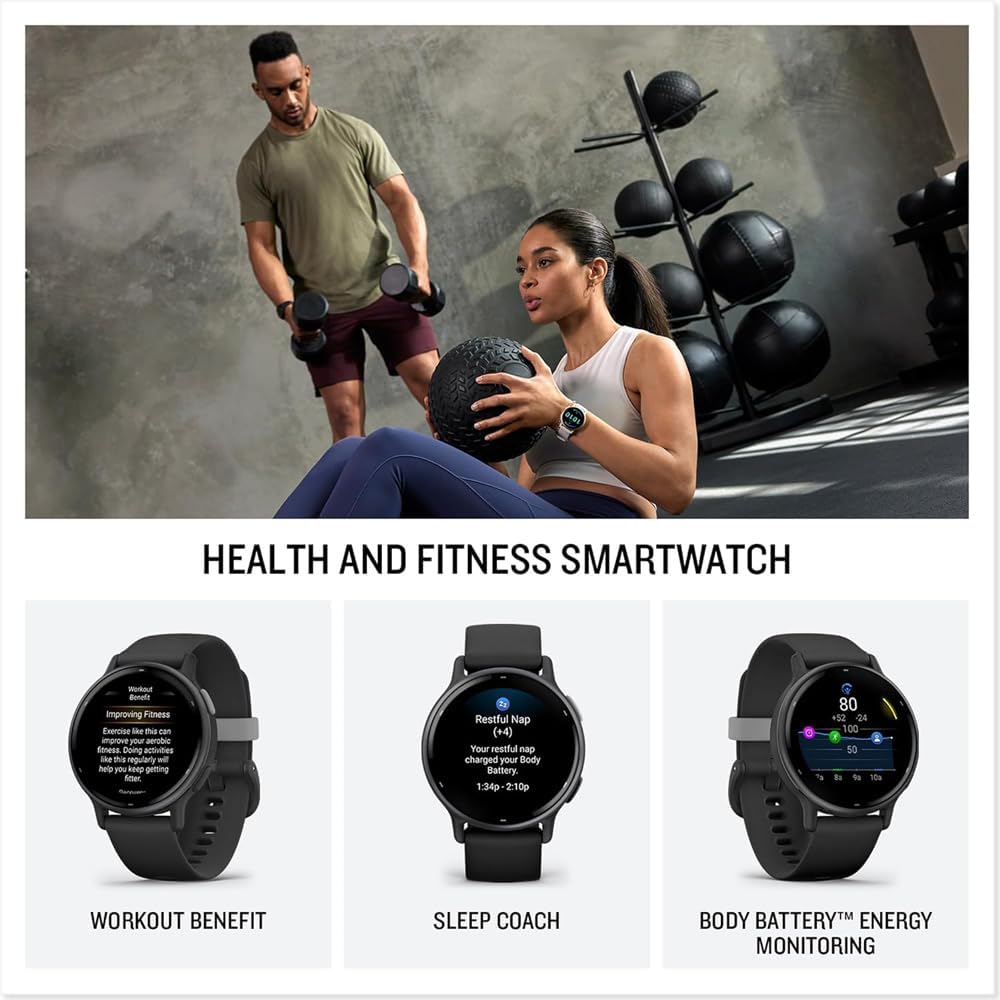 Garmin 010-02862-11 Vivoactive 5 Fitness Smartwatch, Ivory Bundle with Workout Cooling Sport Towel and Deco Essentials Wearable Commuter Front and Rear Safety Light