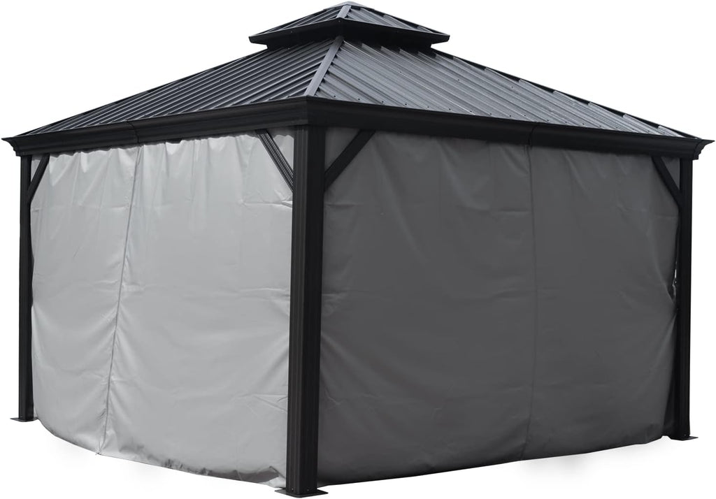Kozyard 12' x 12'Outdoor Gazebo Privacy Curtain Sidewall, Waterproof Patio Privacy Curtain with Center-Zip Design, Replacement for Hardtop Gazebo Gray
