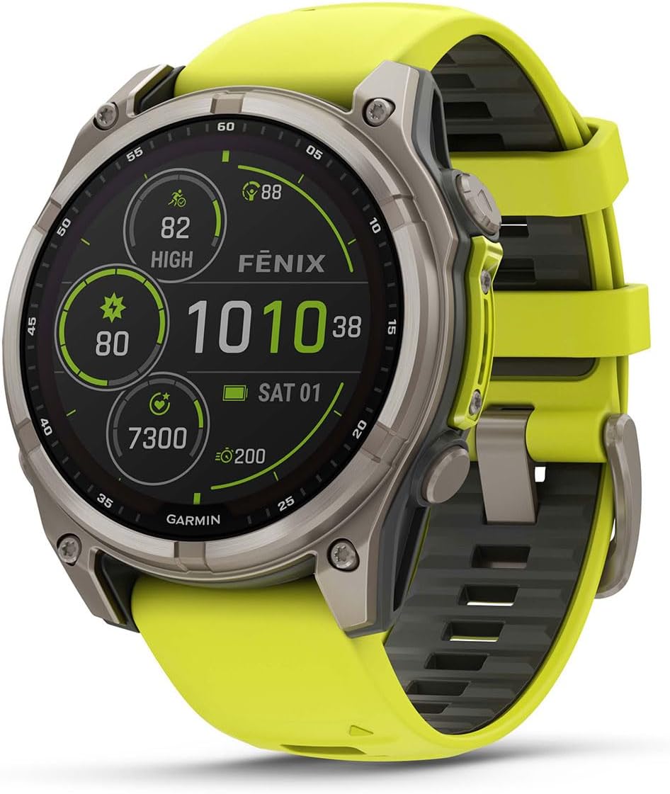 Garmin Fenix 8 Solar Sapphire (47mm, Titanium/Amp Yellow) Multisport GPS Smartwatch Gift Box Bundle - 1.4' Touchscreen, Built-in LED Flashlight with PlayBetter Charger, Screens, Adapter, Case