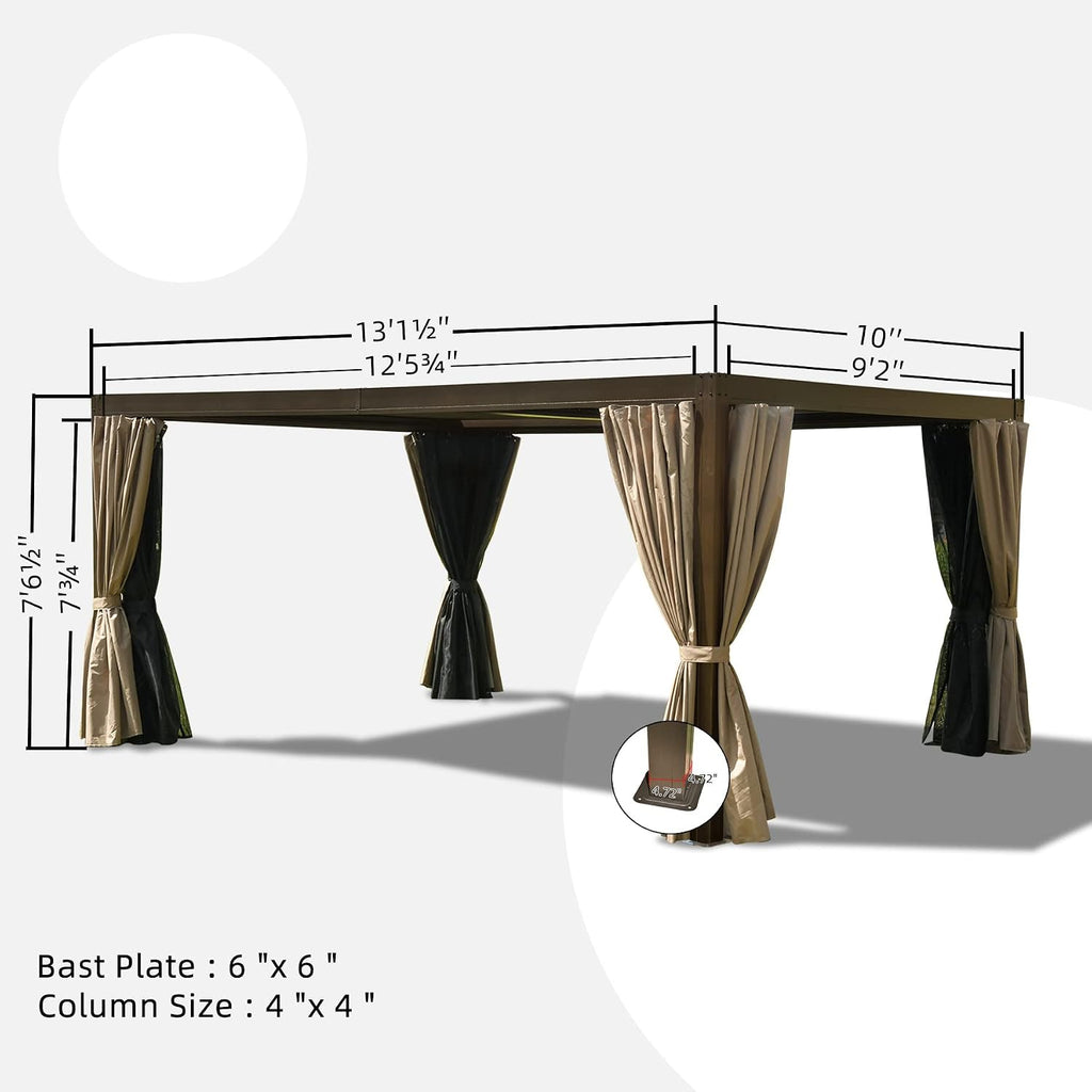 Domi Louvered Pergola 10' × 13', Outdoor Aluminium Pergola with Adjustable Roof, Curtains and Netting, Hardtop Gazebo for Patio, Deck, Garden, Yard, Beach