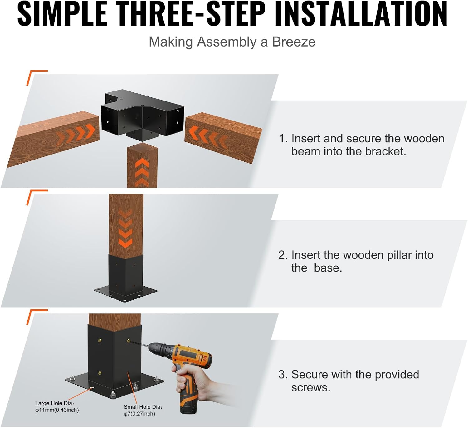 VEVOR Pergola Bracket Kit, 4x4 Inch (Inner Size 3.5x3.5), 2 Pcs 4-Way Heavy Duty Corner Bracket Woodworks DIY Post Base Kit, Easy Installation Wooden Beams for Gazebos, Patio Pergolas, Log Cabin