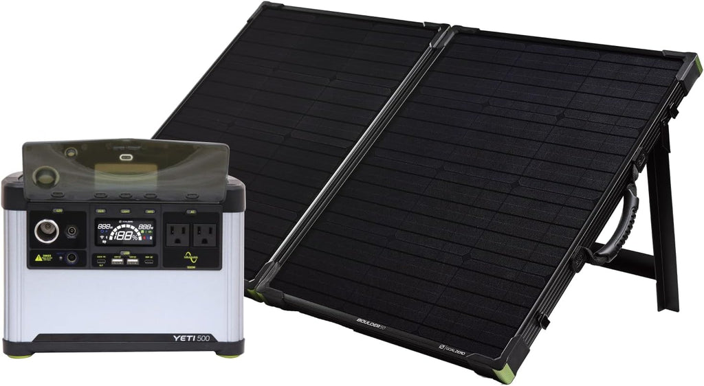 Goal Zero Yeti Portable Power Station, Yeti 500 + Boulder 100 Solar Generator, 499 Watt Hour LiFePO4 Battery, Water resistant & Dustproof Solar Generator For Outdoors, Camping, Tailgating, & Home