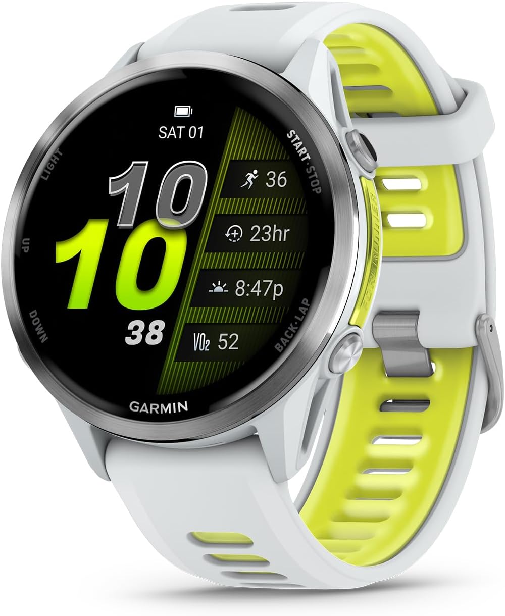 Garmin Forerunner 970 Running Smartwatch, GPS Fitness Watch for Men and Women, Titanium with Whitestone Case and Whitestone/Translucent Amp Yellow Band + Access 600 Fitness Monitor, XS-S + More