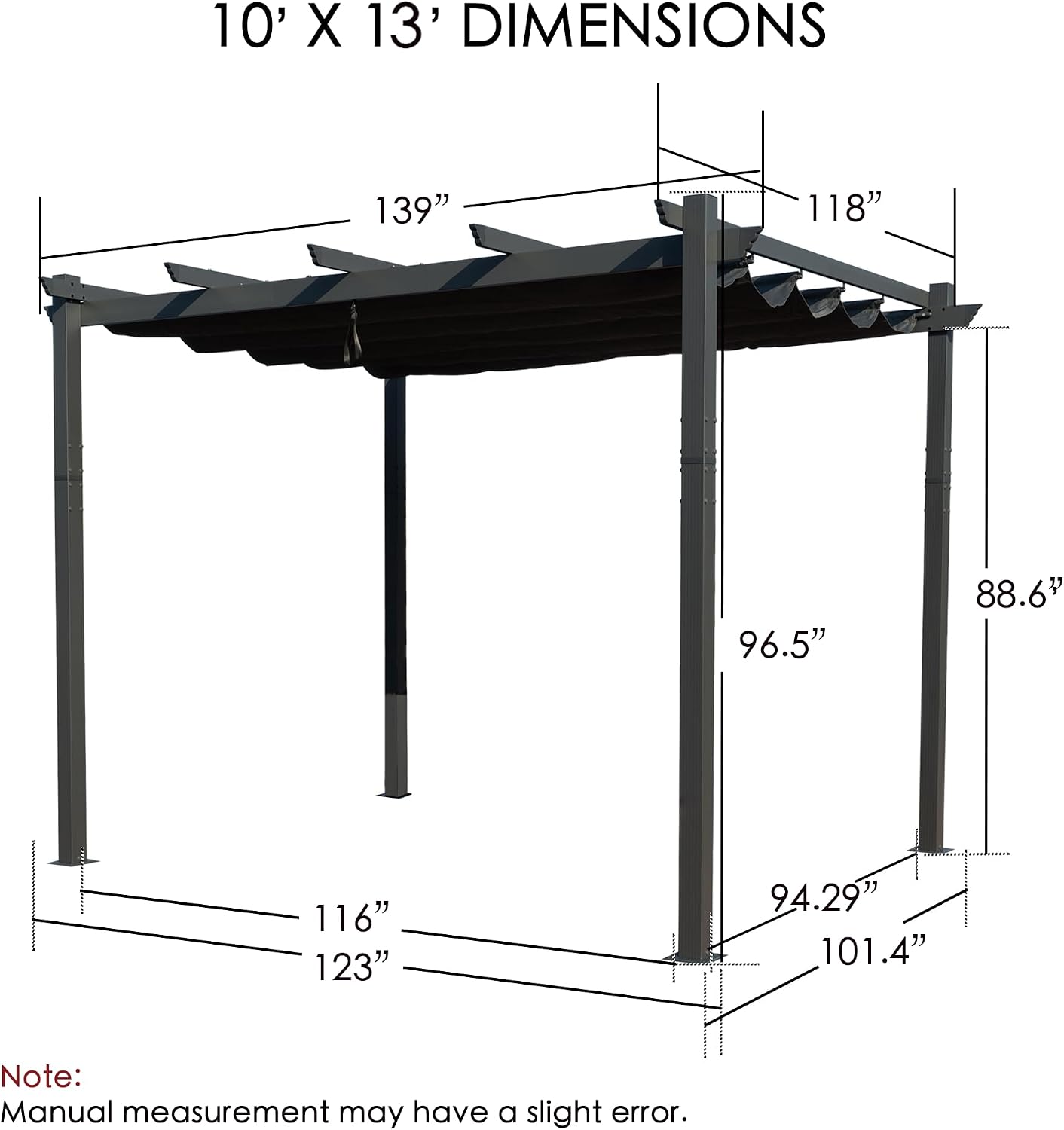 Kozyard Morgan Outdoor Retractable Pergola with Sun Shade Canopy Patio Aluminum Pergola Shelter for Backyard Deck Garden Modern Metal Grill Gazebo (10' x 13', Gray)