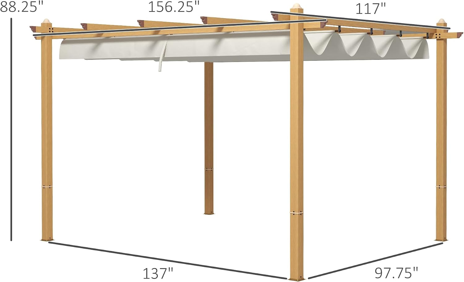 Outsunny 10' x 13' Retractable Pergola Canopy, Wood Grain Aluminum Pergola, Outdoor Sun Shade Shelter for Grill, Garden, Patio, Backyard, Deck, Cream White