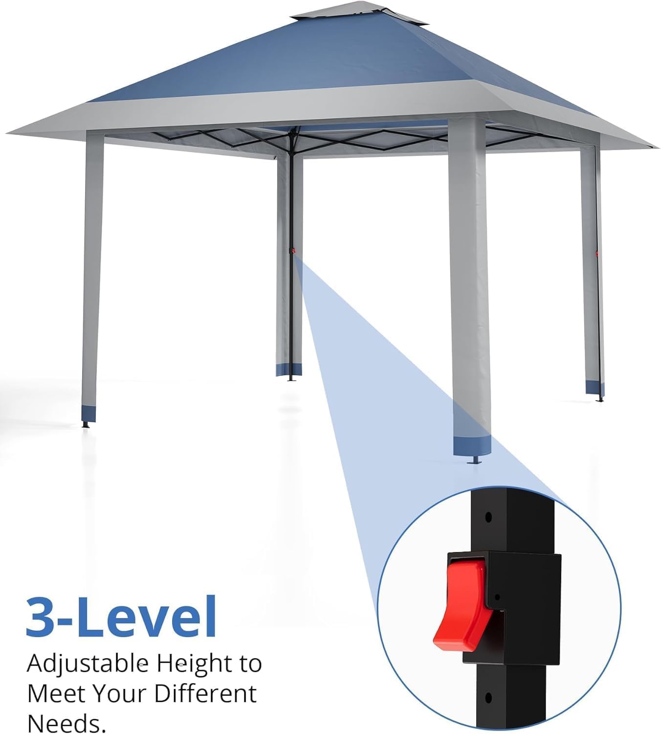 13x13 FT Pop-Up Gazebo, Hardtop Gazebo With Mosquito Netting, Double Roof and 3 Level Adjustable Height, UV-Resistant Outdoor UV-Resistant Outdoor for Backyard, Garden, Lawn (Navy Blue + Heather Gray)