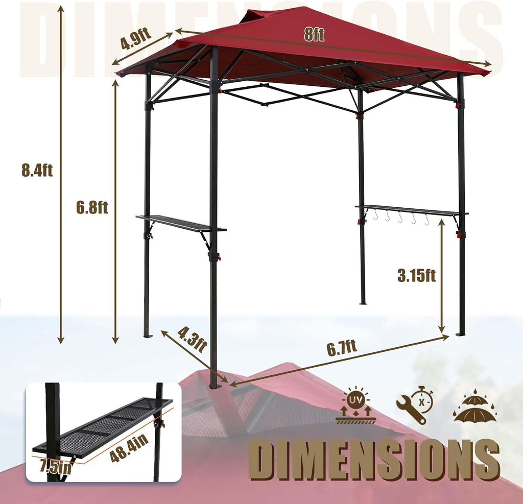 EAGLE PEAK 8x5 Pop up Grill Gazebo with Carry Bag, Instant Outdoor BBQ Canopy Tent with Air Vent for Barbeque, Picnic and Patio, Red