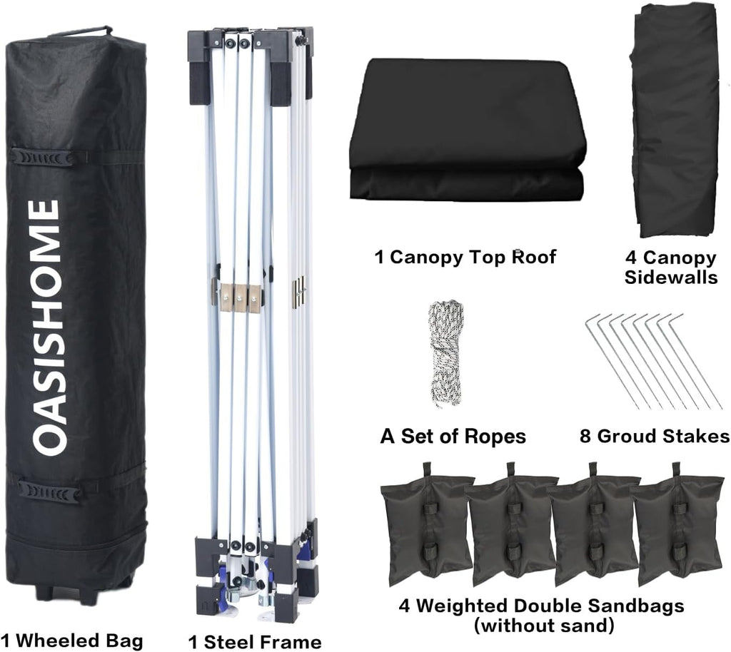 OASISHOME Pop-up Gazebo Instant Portable Canopy Tent 10'x10', with 4 Sidewalls, Windows, Wheeled Bag, for Patio/Outdoor/Wedding Parties and Events (10FTx10FT, Black)