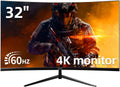 ZZA 32 Inch Curved Monitor 4K, 60HZ UHD (3840 * 2160P) 3000R VA Panel, Gaming Monitor with AMD Freesync, 100% sRGB HDR10 Wall Mountable (HDMI 2.0/DP 1.4 * 2)