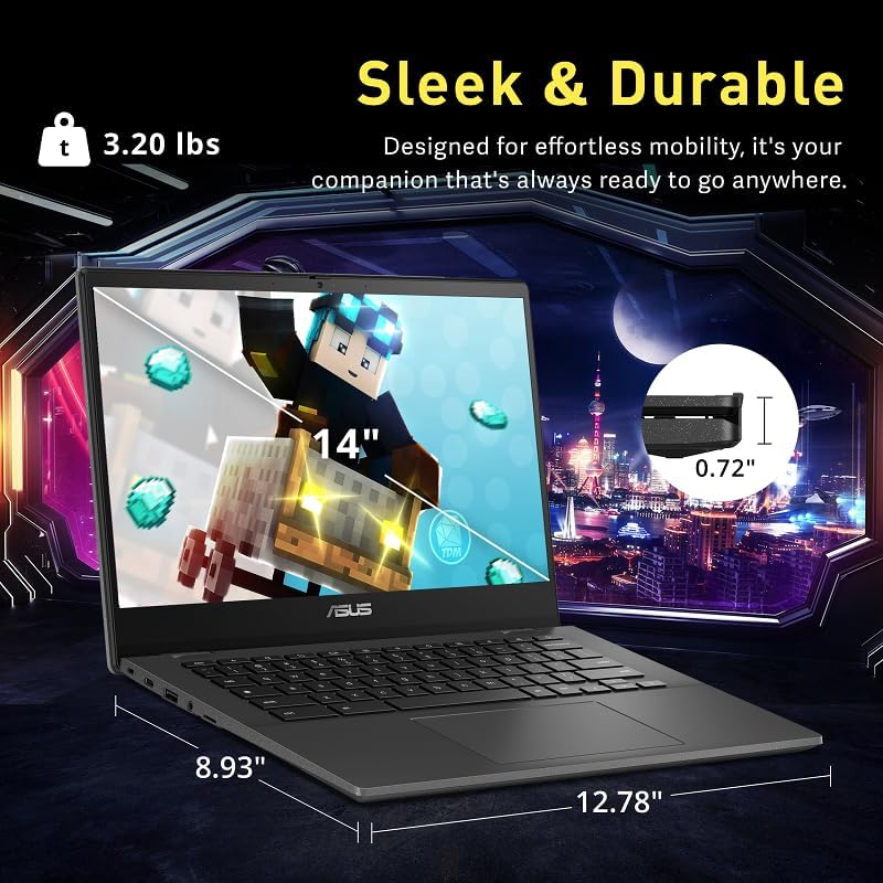 ASUS Chromebook 14' FHD Anti-Glare Laptop, MediaTek Kompanio 520, 4GB LPDDR4X, 64GB eMMC, Webcam, WiFi 6, Bluetooth, Chrome OS, Gravity Gray, CM1402CM2A-M8186