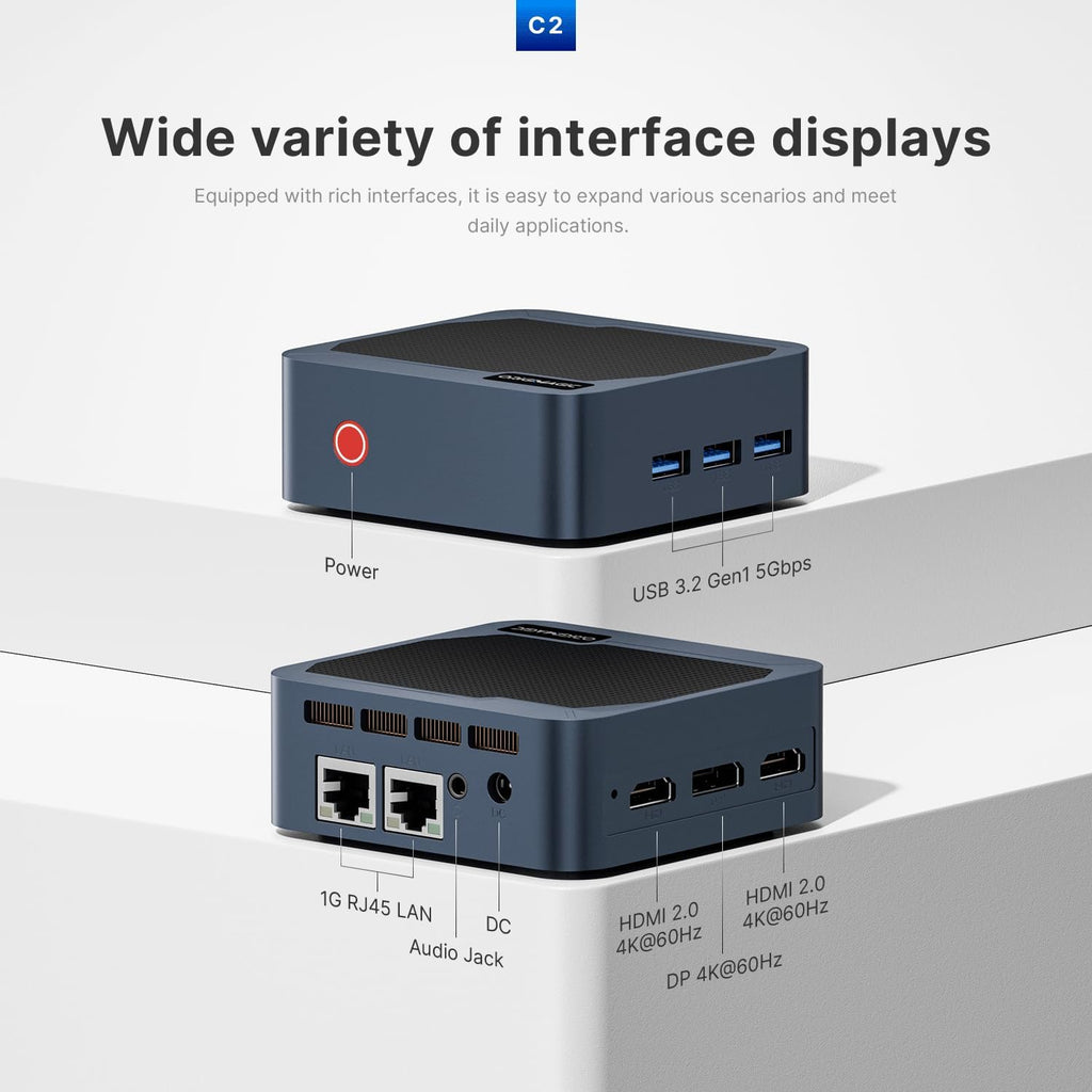 C2 Mini PC 11 Pro, Intel N95 Mini Desktop Computers 12GB LPDDR5 RAM 512GB SSD Micro PC, Dual 1000Mbps NIC LAN, HDMI 2.0, WiFi 5, BT 5.0, 4K Triple Display, Small PC for Business Home