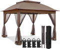 EAGLE PEAK 11x11 Pop Up Gazebo with Mesh Netting, Easy Up Screened Canopy for Patio and Backyard, Easy Set up Outdoor Gazebo (Brown)