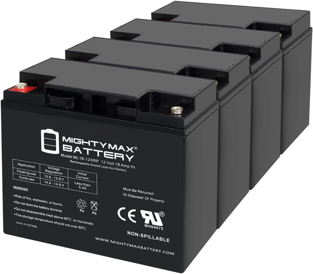 Mighty Max Battery 12V 18AH SLA Replacement Battery for Troy-Bilt 8000 Watt Generator - 4 Pack