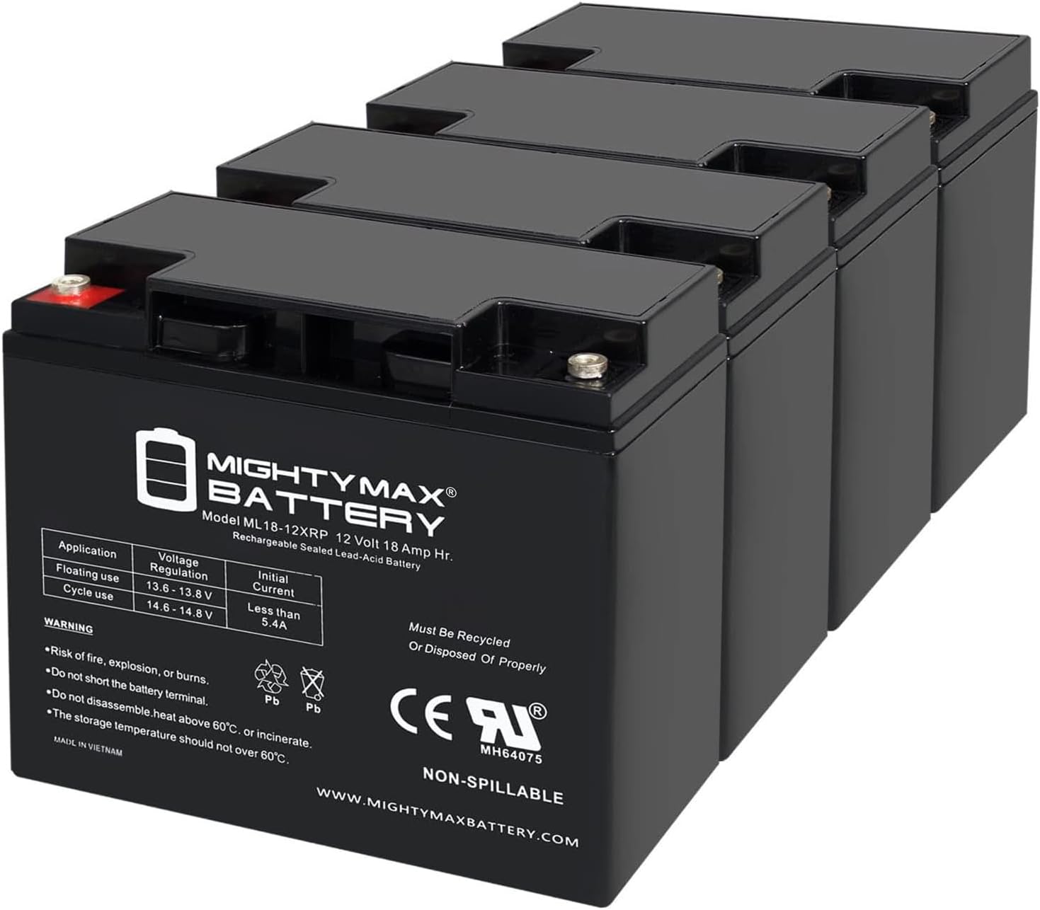 Mighty Max Battery 12V 18AH SLA Replacement Battery for Troy-Bilt 8000 Watt Generator - 4 Pack