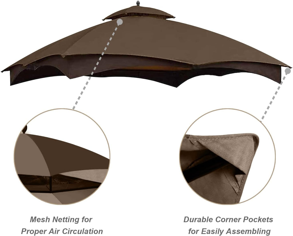 ABCCANOPY Gazebo Replacement Canopy Top for Lowe's Allen Roth #GF-12S004B-1,Brown