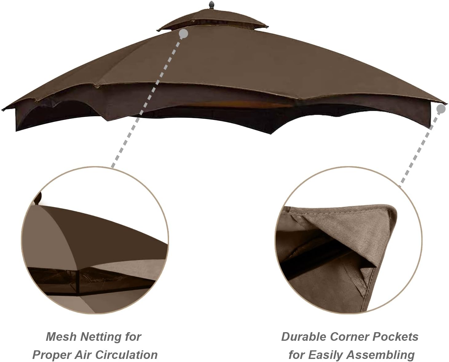 ABCCANOPY Gazebo Replacement Canopy Top for Lowe's Allen Roth #GF-12S004B-1,Brown