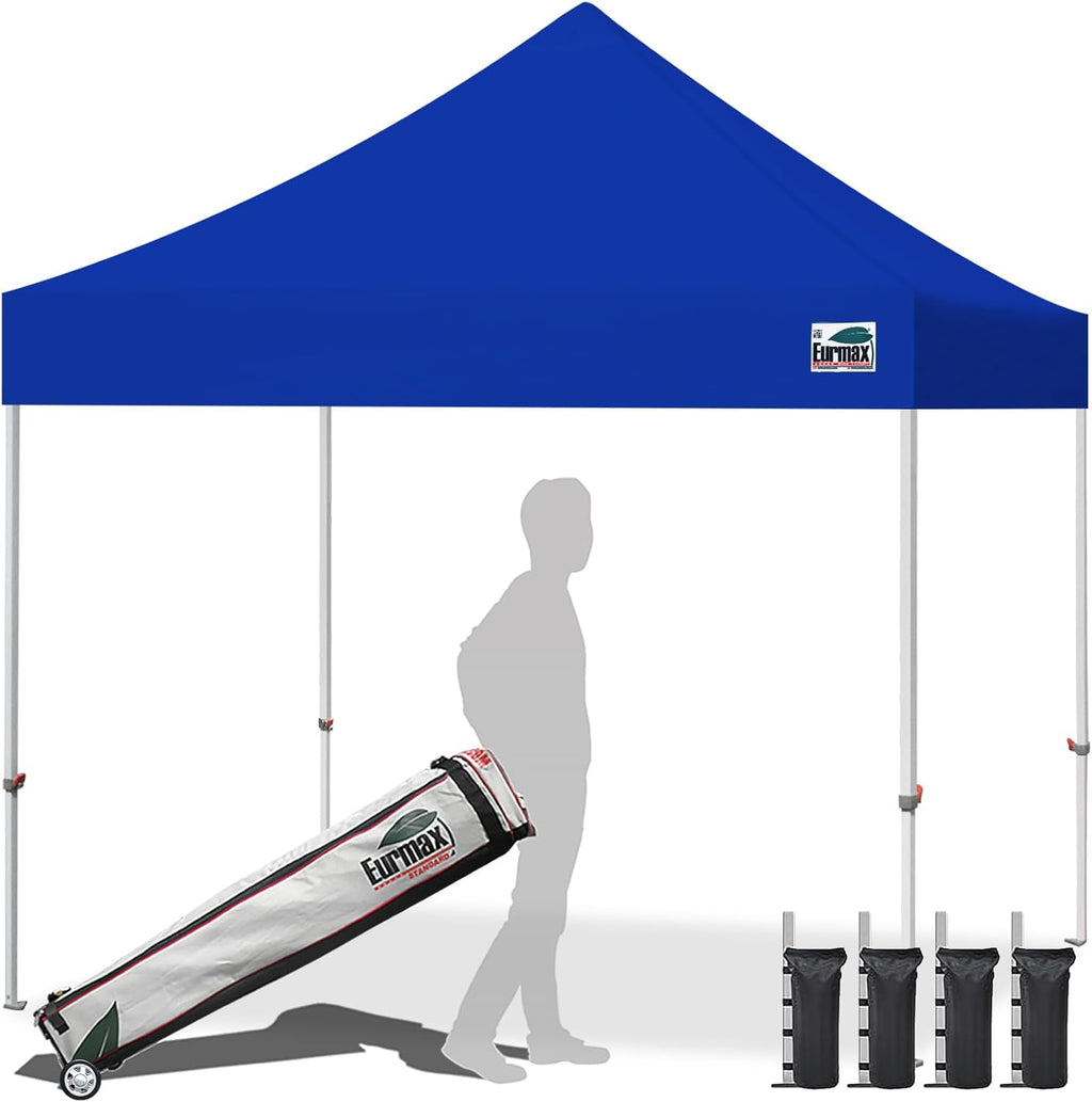 Eurmax USA 10x10ft Pop Up Canopy,Commercial Instant Tent for Outdoor Events,Patented No-Tip Rolling Storage Bag with 4 Sandbags,UV & Water Resistant,Heavy Duty Portable Shelter Gazebo,Blue