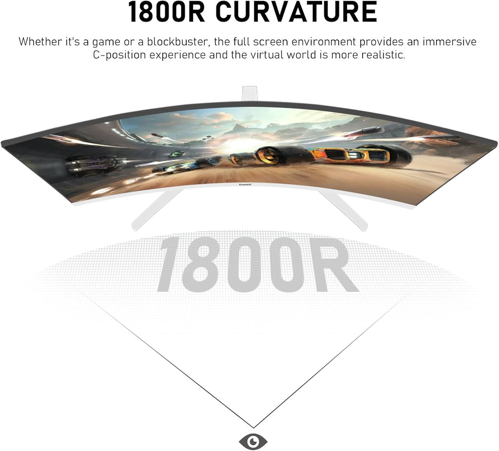 Gawfolk 27 Inch PC Computer Screen,1800R Curved Gaming 280Hz Monitors, FHD 1080p 1ms, Freesync, 98% sRGB,178 ° Angle View HDMI2.0、DisplayPort, Compatible with Wall-Mounted 100 * 100MM-White