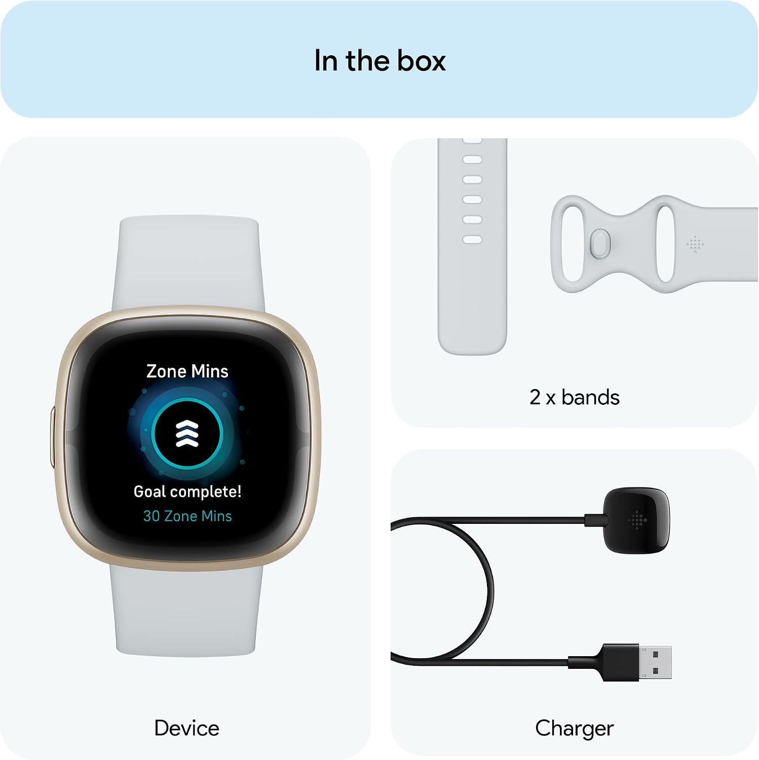 Fitbit Sense 2 Advanced Health and Fitness Smartwatch with Tools to Manage Stress and Sleep, ECG App, SpO2, 24/7 Heart Rate and GPS, Blue Mist/Pale Gold, One Size (S & L Bands Included)