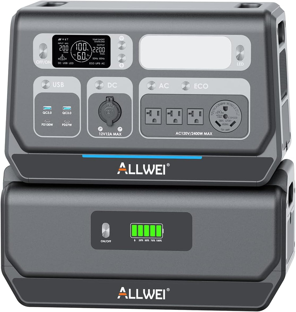 ALLWEI 2400W Portable Power Station with B200 PRO Expansion Battery, 4096Wh LiFePO4, 3600W Super Power Mode, 1500W AC Charging & 1200W Solar Charging Generator for Camping Home Outdoor Emergency