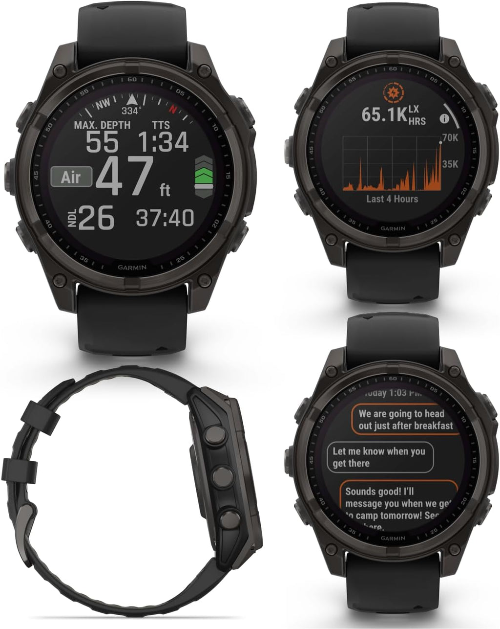Garmin Fenix 8 47 mm, Multisport GPS Smartwatch, Solar, Sapphire, Carbon Gray DLC Titanium with Black/Pebble Gray Silicone, Built-in LED Flashlight, Voice Control Black Earbuds Bundle