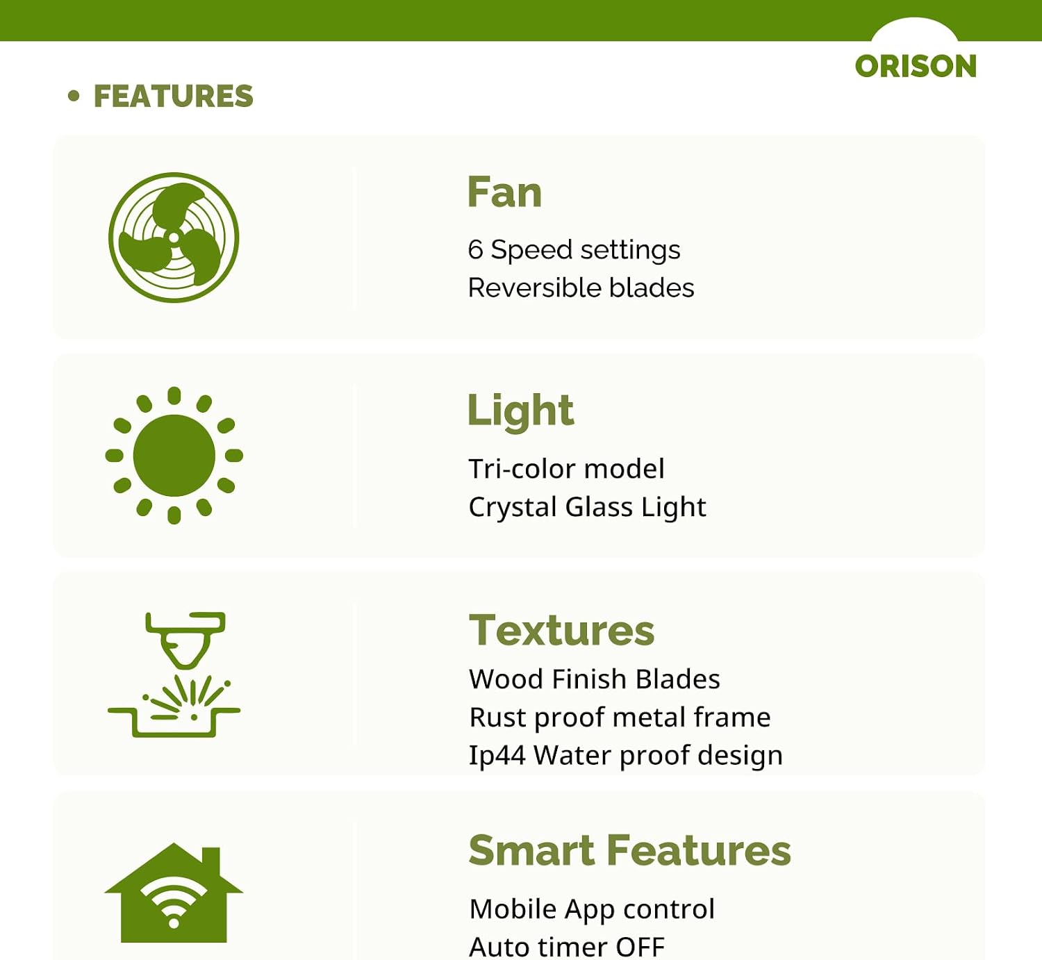 Orison Outdoor Ceiling Fans with Light, 24'' Wet Rated Outdoor Hanging Fan for Gazebo, Plug in Caged Lighting for Pergola Canopy, Hanging with Hook, 3 Color LED Light, Waterproof (24IN)
