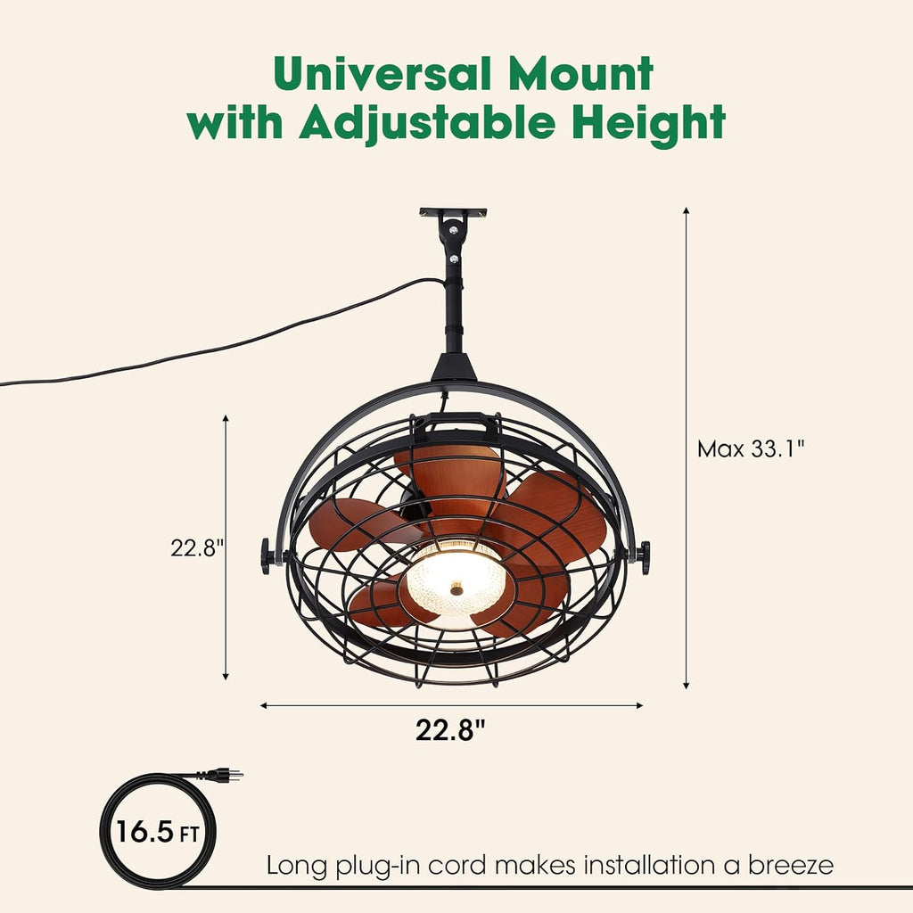 23' Waterproof Outdoor Ceiling Fan with Light, Outdoor Hanging Fan for Patio, 6-Speed & 3 CCT LED, Caged Ceiling Fan with Smart APP & Remote Control, Perfect for Gazebo, Pergola, Canopy