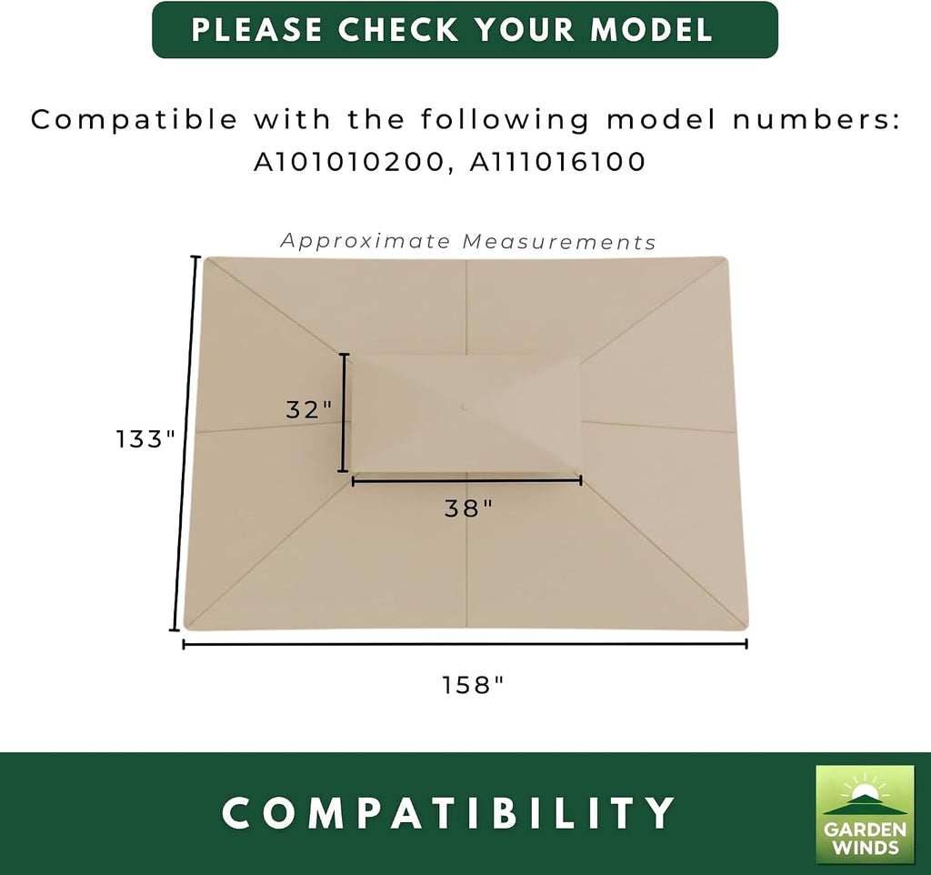 Garden Winds Reinforced Replacement Canopy Top Cover Compatible with The A111016100, A101010200 Berkley Jensen 10' x 12' Gazebo - Classic Sand, Riplock 350