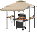 CHARMELEON 8x8 FT Grill Gazebo, Grill Canopy with Big Awning&2 Side Shelves&6 Hooks&Bottle Opener, Powder-Coated Steel BBQ Shelter for Patio Backyard Outdoor Grilling-Khaki