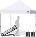 Eurmax USA 10x10ft Pop Up Canopy,Commercial Instant Tent for Outdoor Events,Patented No-Tip Rolling Storage Bag with 4 Sandbags,UV & Water Resistant,Heavy Duty Portable Shelter Gazebo,White