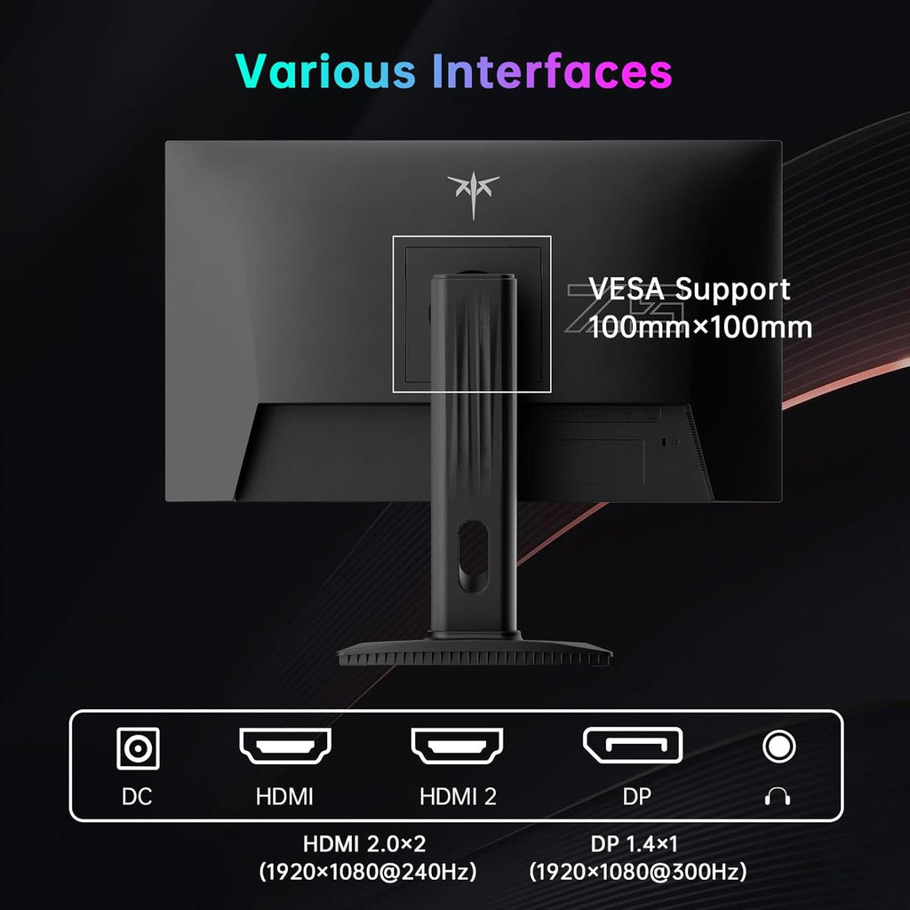 KTC 24.5 Inch 300Hz Gaming Monitor, FHD 1080P 240Hz Fast IPS Monitor, HDR, FreeSync, DisplayPort x1 HDMI x2, 119% sRGB, Height/Pivot/Tilt Adjustment, VESA Support, H25Y7