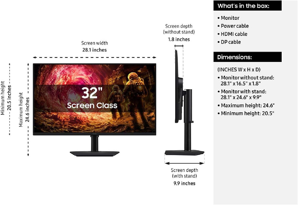 Samsung 32' Odyssey G5 G50F QHD Resolution Gaming Monitor, 180Hz Refresh Rate, Fast IPS Panel, HDR10, NVIDIA G-Sync Compatible, 1ms Response Time (GtG), AMD FreeSync™, Adjustable Stand, LS32FG502ENXZA
