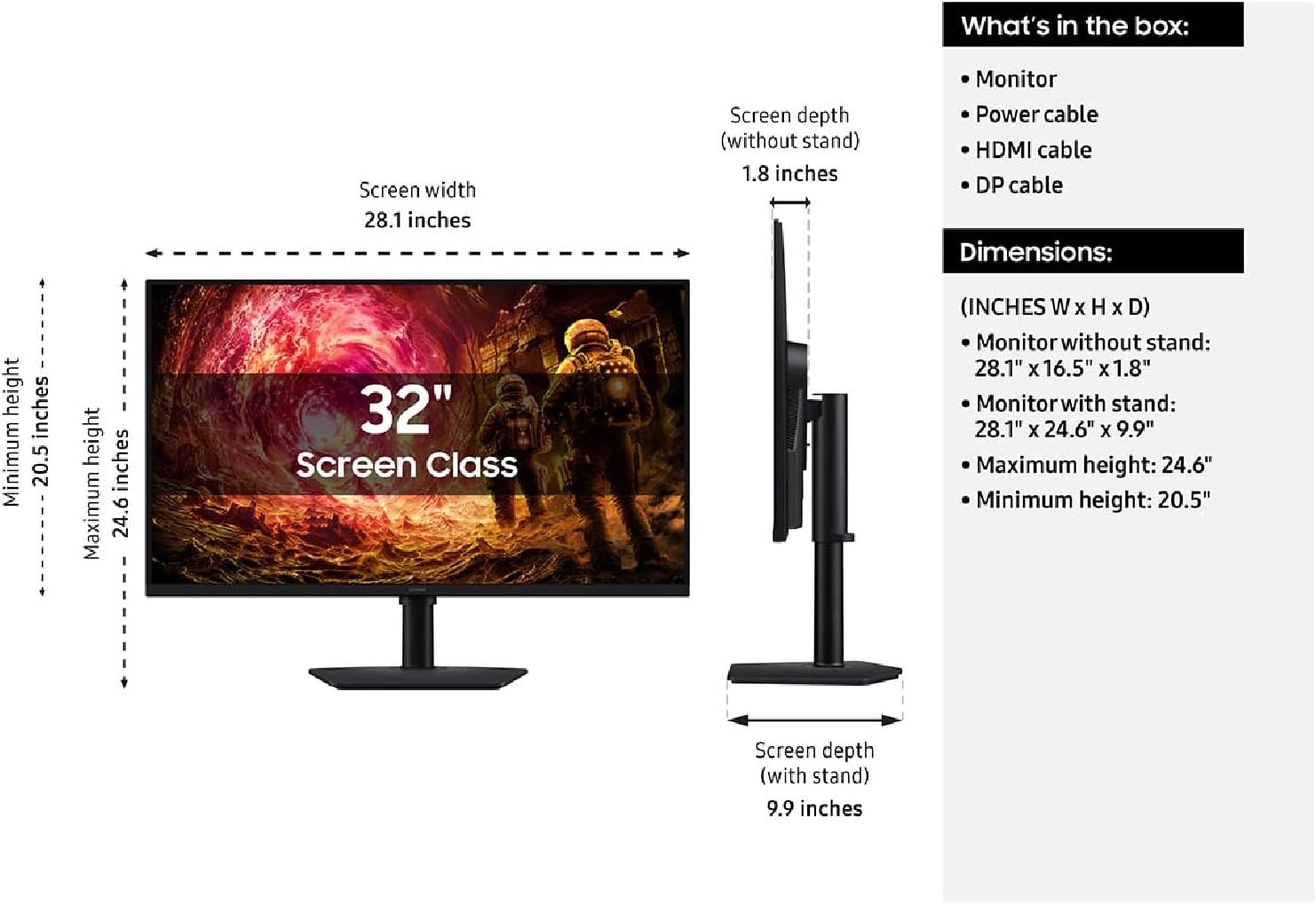Samsung 32' Odyssey G5 G50F QHD Resolution Gaming Monitor, 180Hz Refresh Rate, Fast IPS Panel, HDR10, NVIDIA G-Sync Compatible, 1ms Response Time (GtG), AMD FreeSync™, Adjustable Stand, LS32FG502ENXZA
