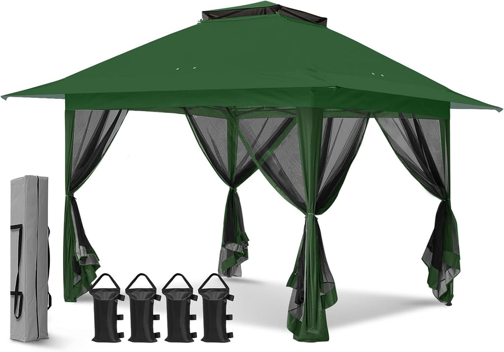 EAGLE PEAK 13x13 Pop Up Gazebo with Mesh Netting, Easy Up Screened Canopy for Patio and Backyard, Easy Set up Outdoor Gazebo (Green)