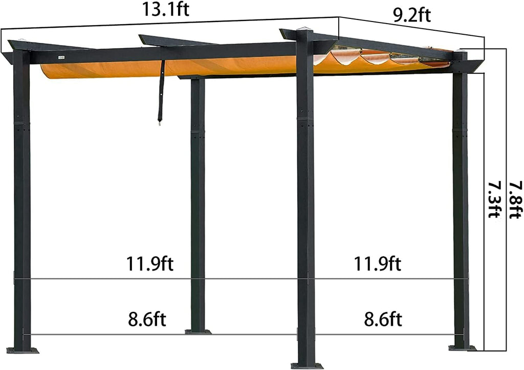 Domi 9'x13' Outdoor Retractable Pergola Against The Wall with Sun Shade Canopy, Pergolas and Gazebos Clearance, Patio Metal Canopy for Deck, Garden, Backyard