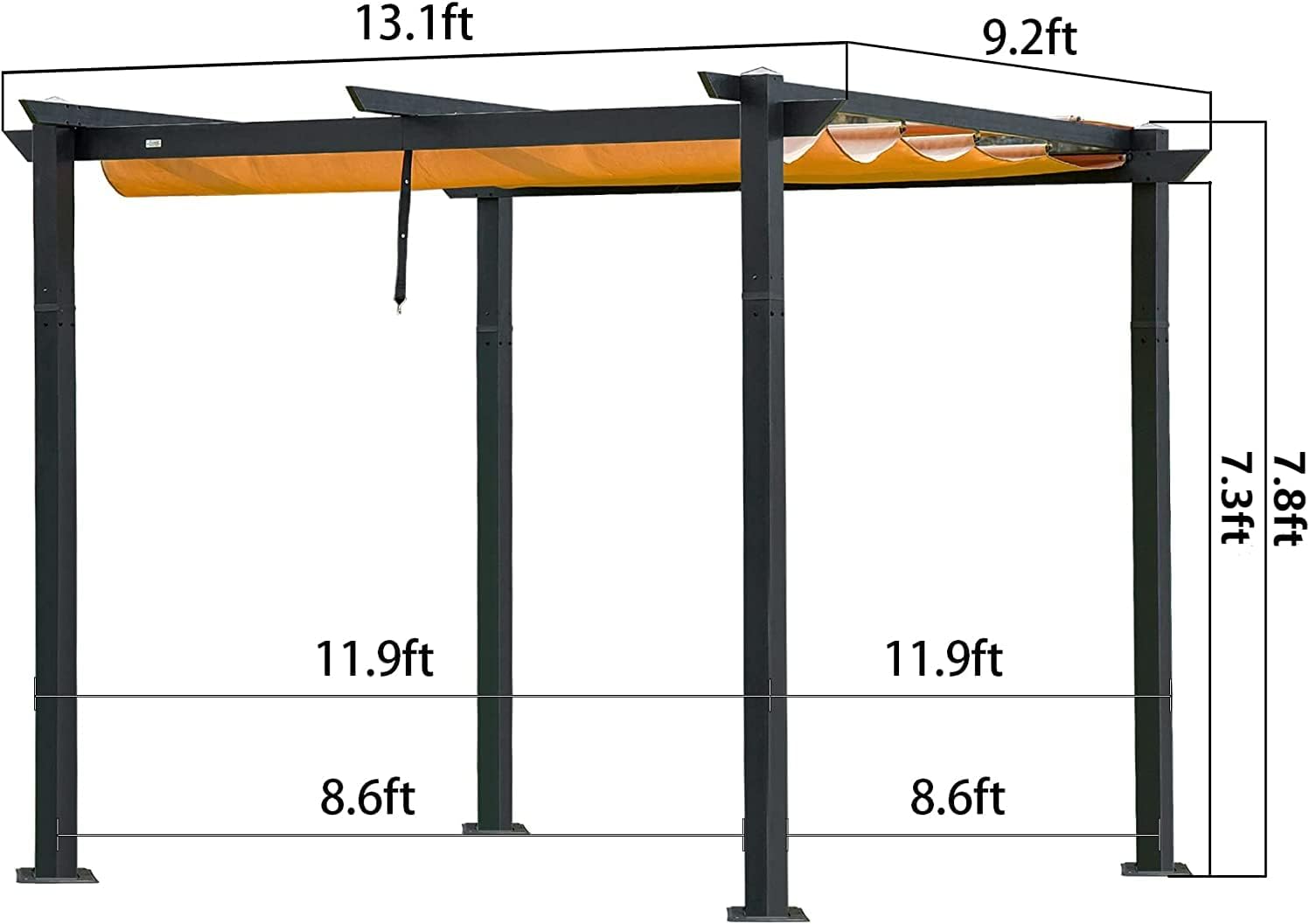 Domi 9'x13' Outdoor Retractable Pergola Against The Wall with Sun Shade Canopy, Pergolas and Gazebos Clearance, Patio Metal Canopy for Deck, Garden, Backyard