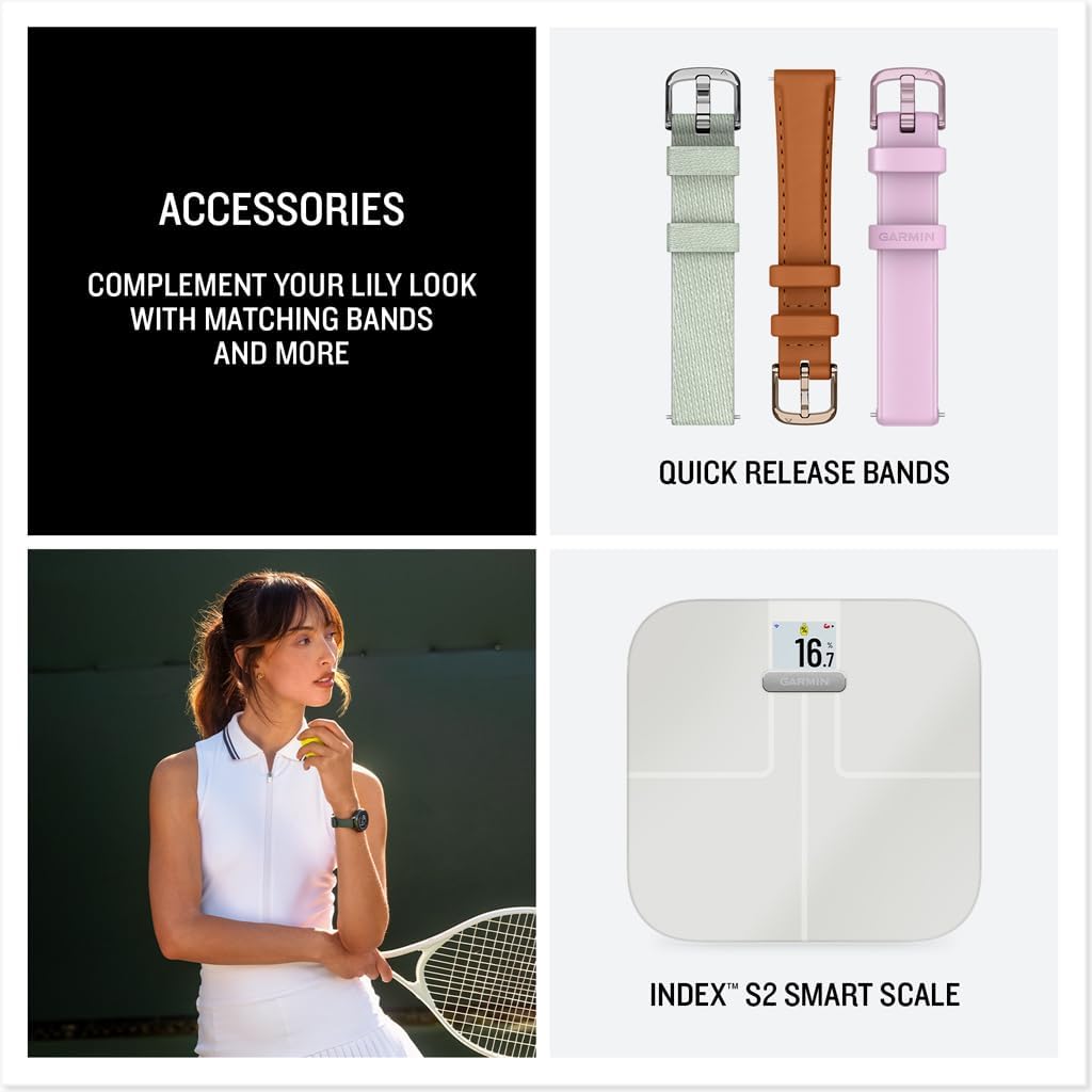 Garmin Lily 2 Active Small and Stylish Smartwatch Up to 9 Days Battery Built-in GPS Hidden Display Patterned Lens Life Jasper Green 010-02891-02 Fitness Smart Watch Bundle for Women