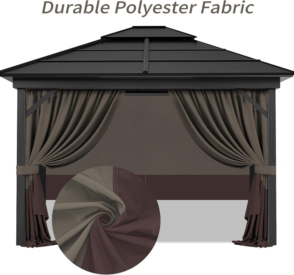 Gazebo Privacy Curtains 10' x 12' with Zipper 4-Panels Side Wall Universal Replacement for Patio, Outdoor Canopy, Garden and Backyard Khaki and Brown (Curtain Only)