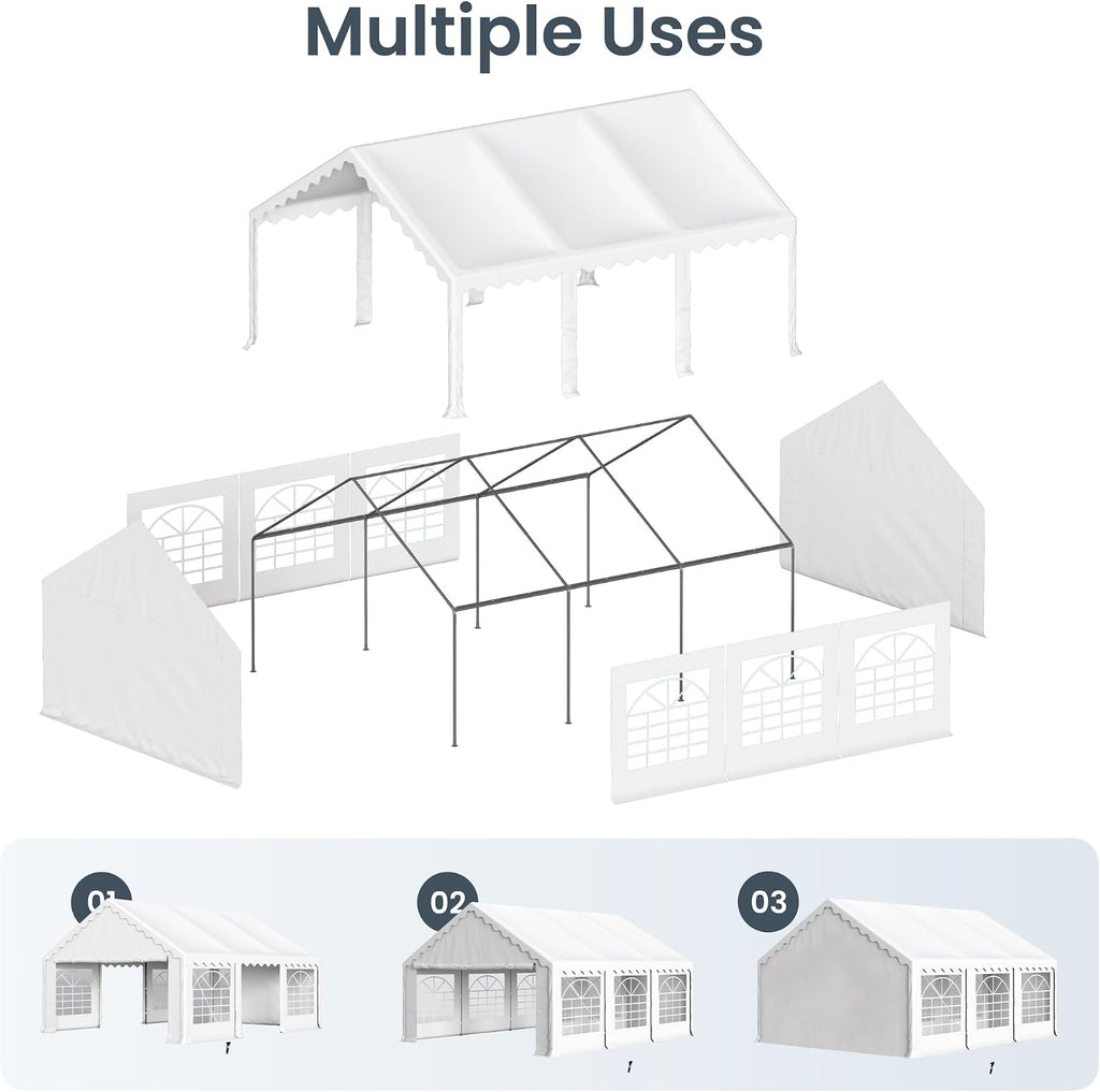 PHI VILLA 16x20 Outdoor Heavy Duty Party Tent, Large Party Canopy Wedding Event Tent with Removable Sidewalls & 3 Storage Bags for Patio Outdoor Garden Events, White