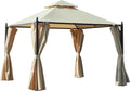 Outsunny 10' x 10' Steel Outdoor Patio Gazebo with Polyester Privacy Curtains, Two-Tier Roof for Air, Large Design