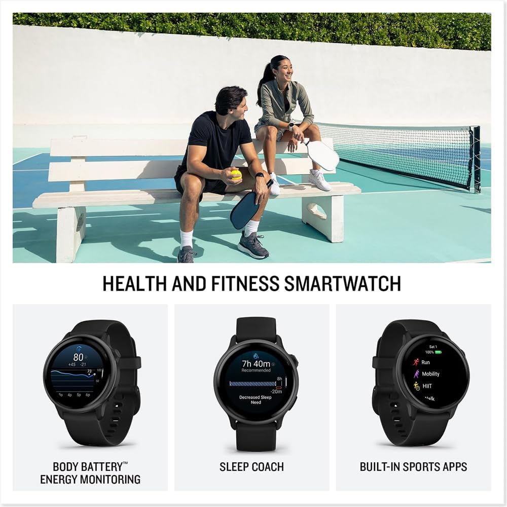 Garmin 010-02985-00 VIVOACTIVE 6 Health & Fitness GPS Smartwatch, Black with Silicone Band Bundle with 2 YR CPS Enhanced Protection Pack, Deco Essentials Silicone Dust Covers & 2X Screen Protector